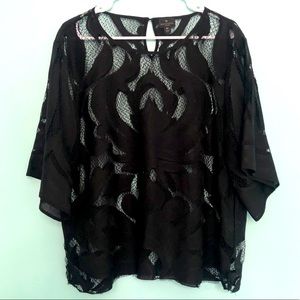 Elegant Black Lace Wide Short Sleeve Blouse
